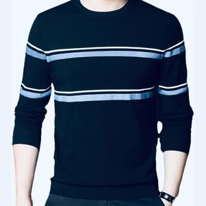 JOHN ASHFORD Mens Striped Sweater Soft Knitwear O-Neck Pullover Sweater